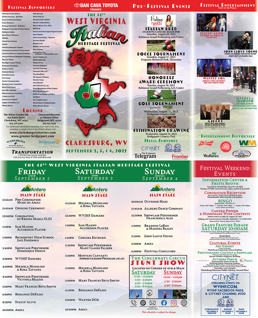 West Virginia Italian Heritage Festival Sunday, Sep 4, 2022 1000am