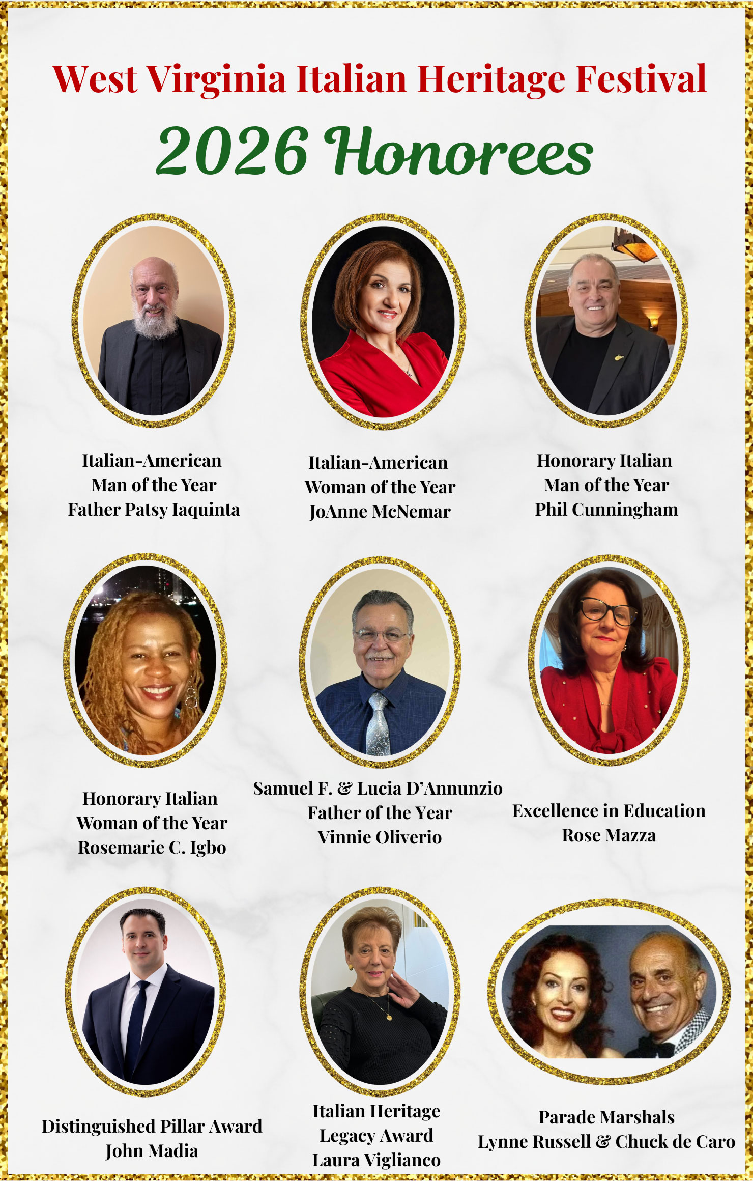 West Virginia Italian Heritage Festival 2026 Honorees